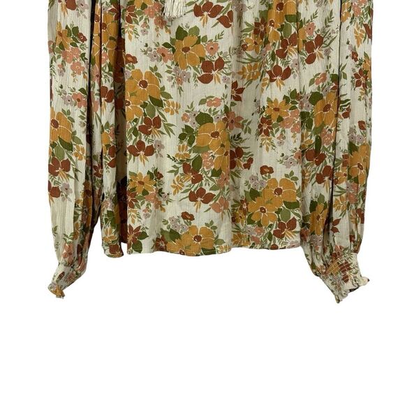 Cupcakes and Cashmere Floral Tie Neck Top Blouse Fall Boho Chic Size L - Picture 4 of 10